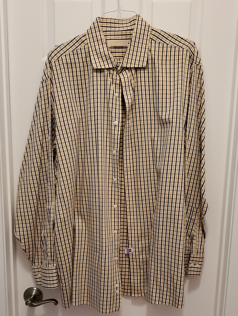 Michael Kors 🌻 Yellow and Black Checked Long-Sleeve Dress Shirt 19 36/37